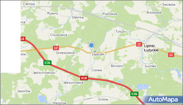 mapa Zajączek, Zajączek gmina Lipinki Łużyckie na mapie Targeo